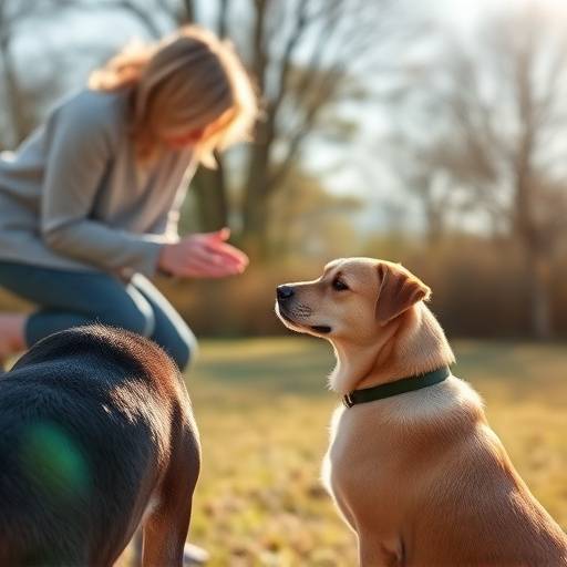 Dog performing obedience training exercises with a trainer at PetCareCentral.
