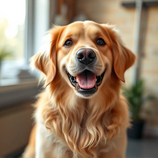 Happy golden retriever being groomed at PetCareCentral