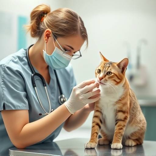 Veterinarian examining a cat at PetCareCentral recommended clinic.